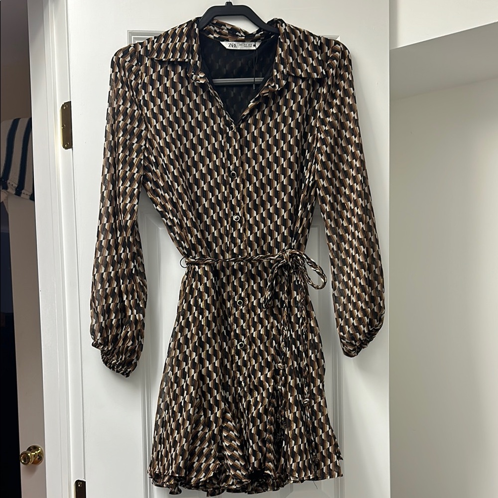 Zara Black and Cream Wrap A-Line Dress